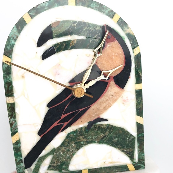 Mid Century Vtg Semi Precious stone Toucan clock - Picture 7 of 8